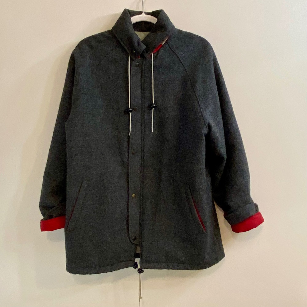 Pendleton VTG‎ 70s Virgin Wool Jacket Mens M Grey Red Lined Hooded Rain Coat USA